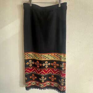 Double D Ranch 100% lambswool Aztec  embroidered fringe skirt